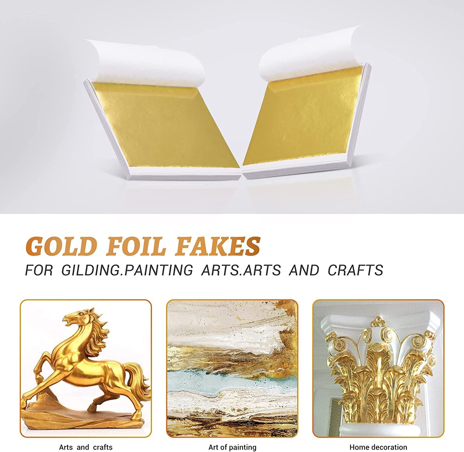 300× Imitation Gold Silver Leaf Sheets Foil Paper for Gilding Craft Art Decor US