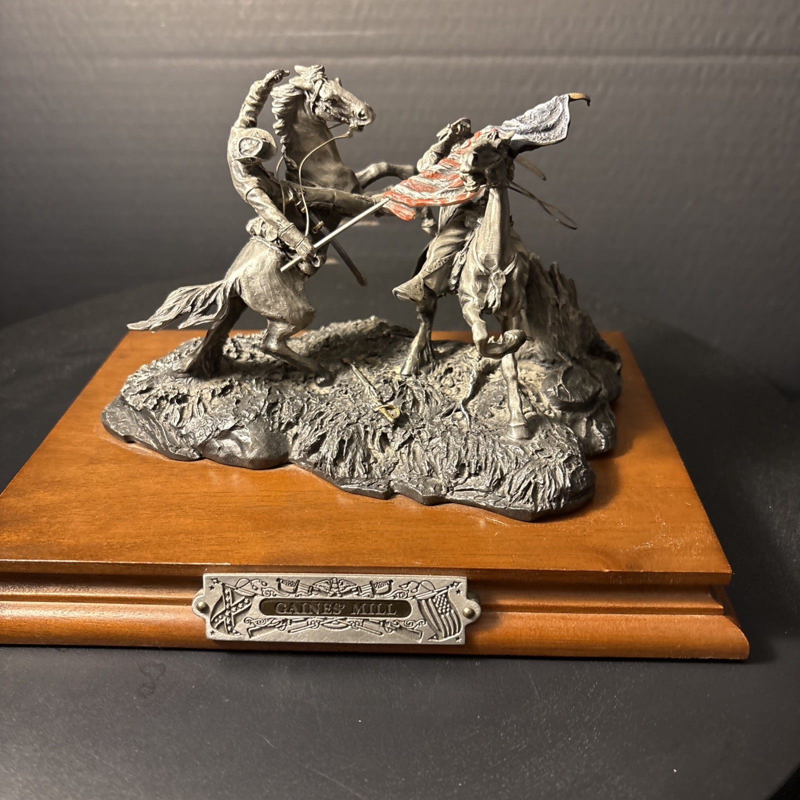 "Gaine's Mill" Civil War Sculpture FJ Barnum 1989 Ltd Ed #1184/2500 Pewter Wood