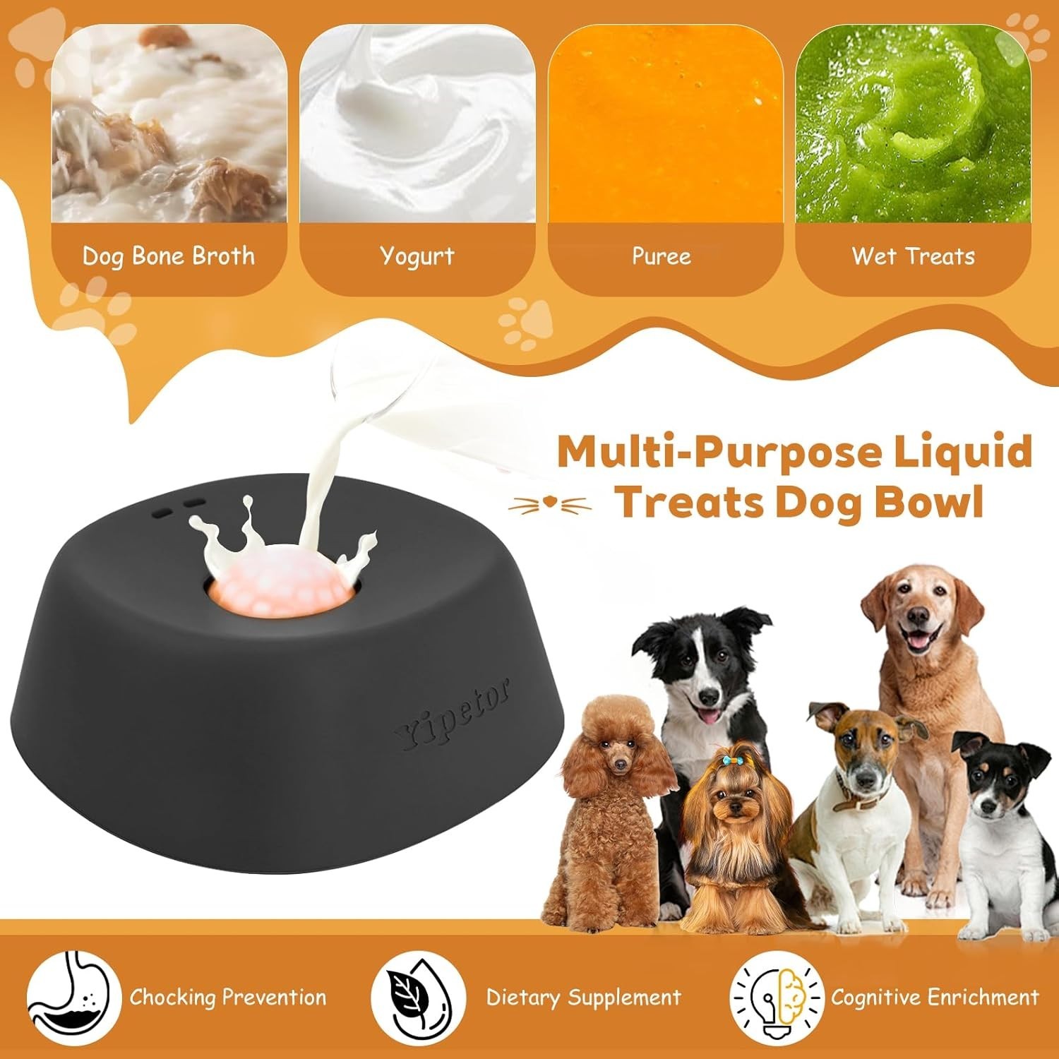 Anti-Choking Slow Feeder Dog Bowl Non-Slip 3/4 Cup - Lick Toy for Liquid Treats