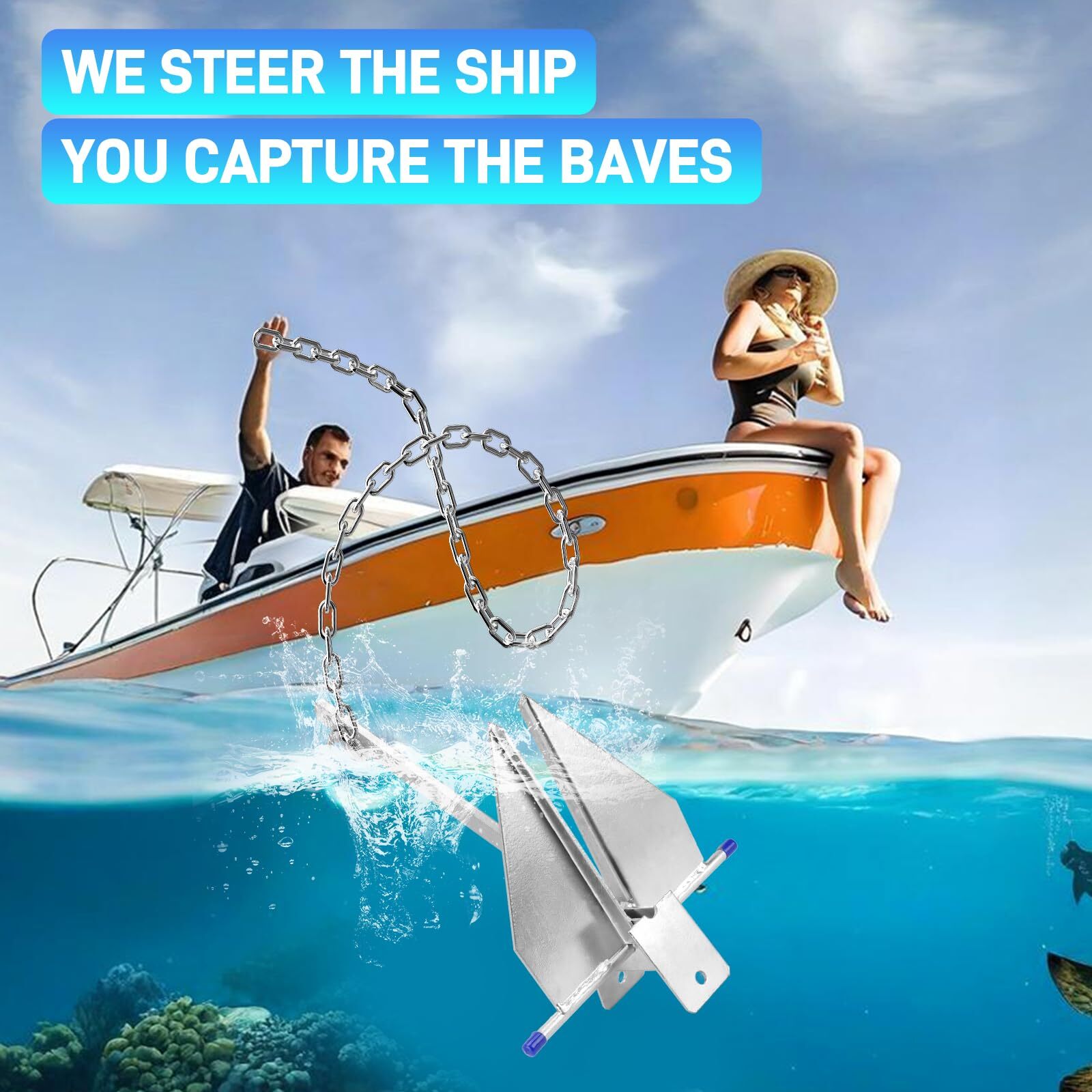 Heavy Duty Boat Anchor Kit with Anchor Chain, Shackle and Anchor Rope, 8 lb