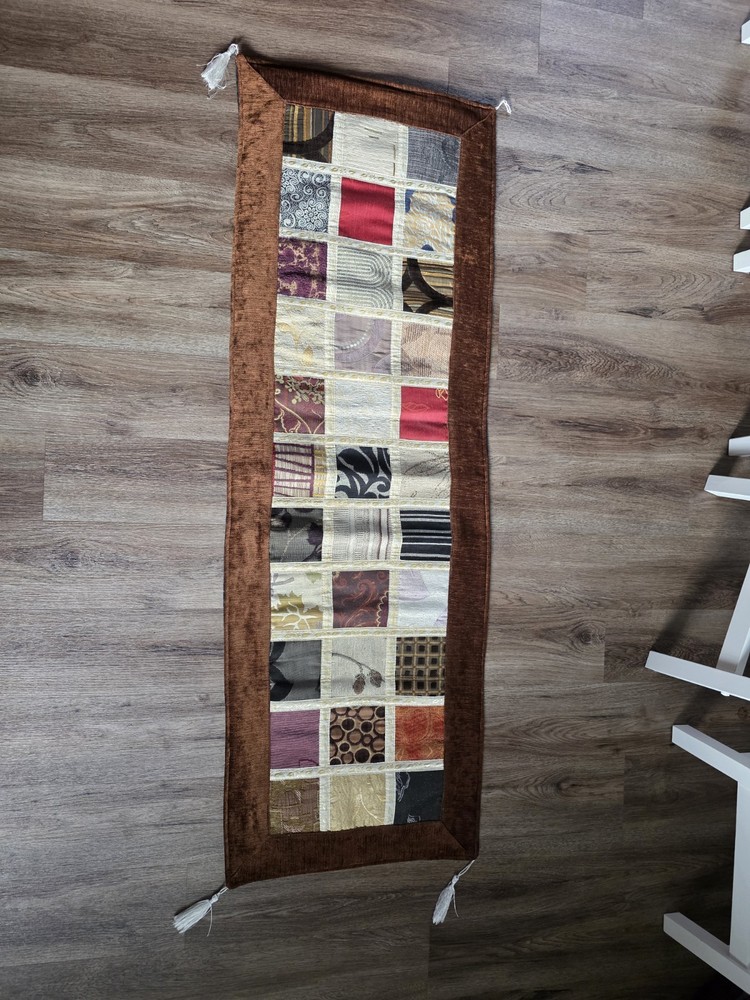 Handmade Patchwork Table Runner 56x19 Earth Tone Quilted Decor