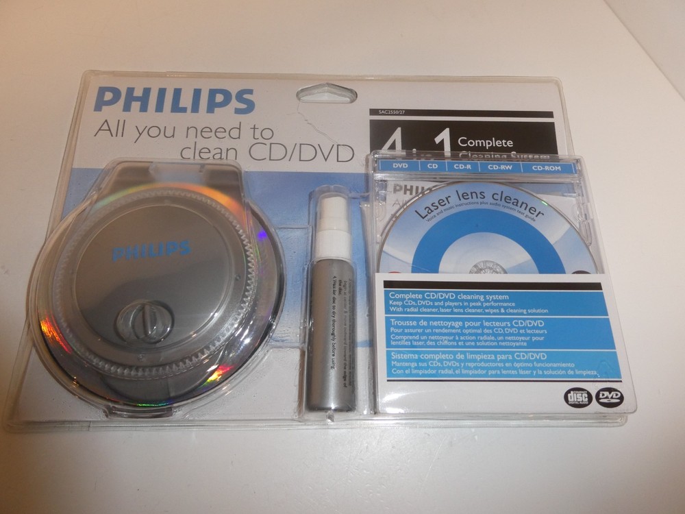 Philips 4-in-1 CD/DVD Disc & Lens Cleaning Kit Multi-Function System 2006 NOS