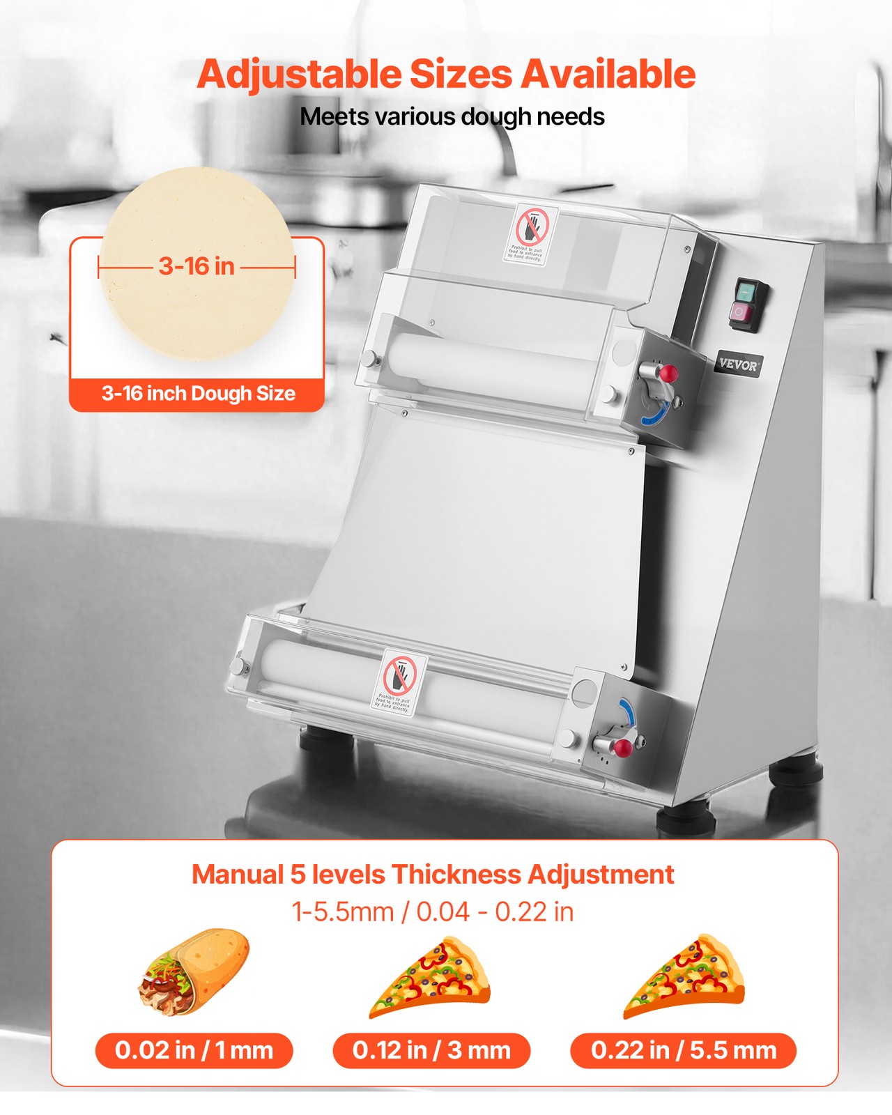 VEVOR 16 Inch Pizza Dough Roller Sheeter Semi-automatic Commercial Dough Press
