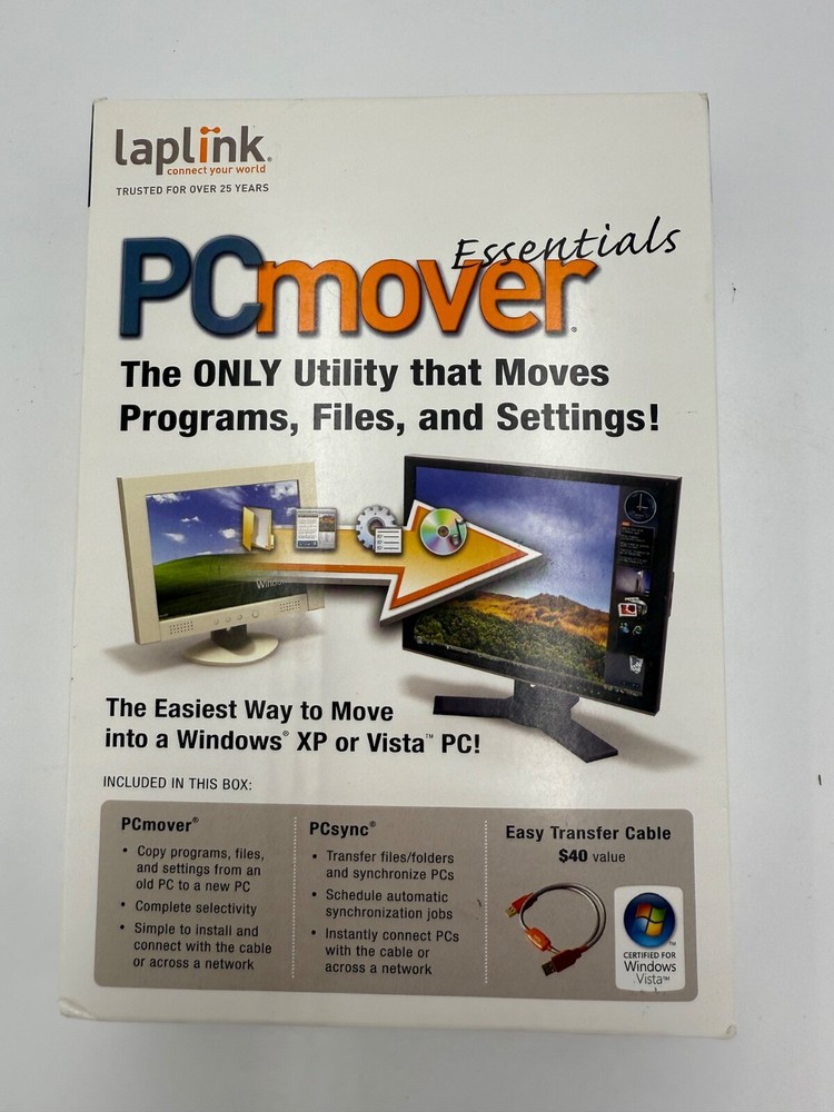 Laplink PC Mover Essentials (CD, Transfer Cable, Quick Start Guide) PCmover NEW