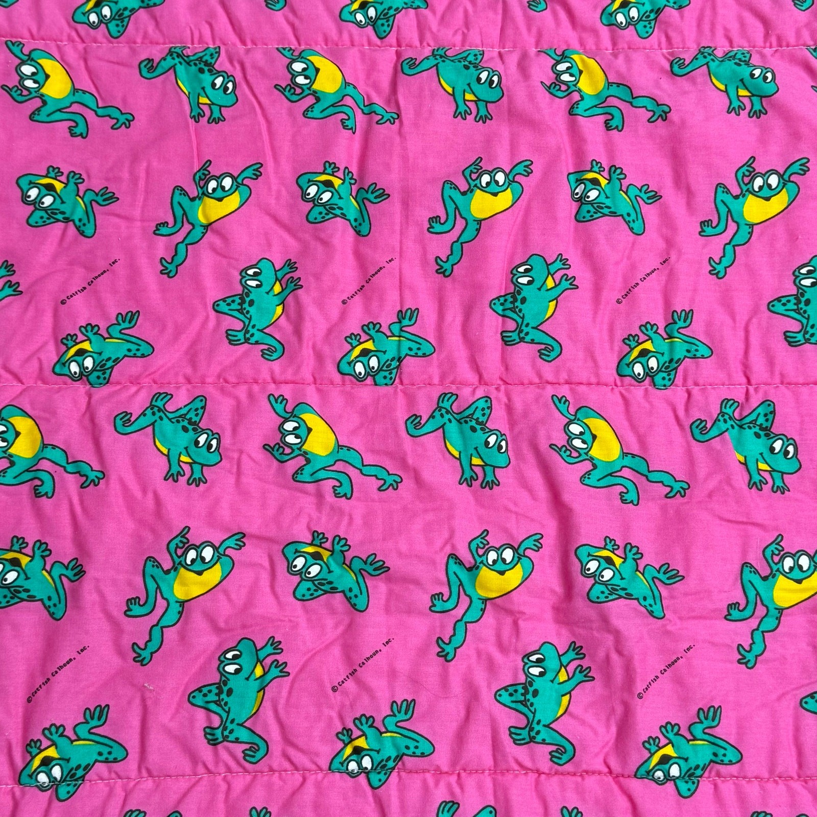 Vintage 80s 90s Pink Green Frog Sleeping Bag & Pillow Catfish Calhoun Kidcore