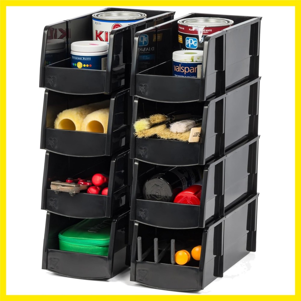 Large Stackable Storage Bins, 8-Pack, 13"L x 6"W x 5"H, ||, Plastic Open Fron...