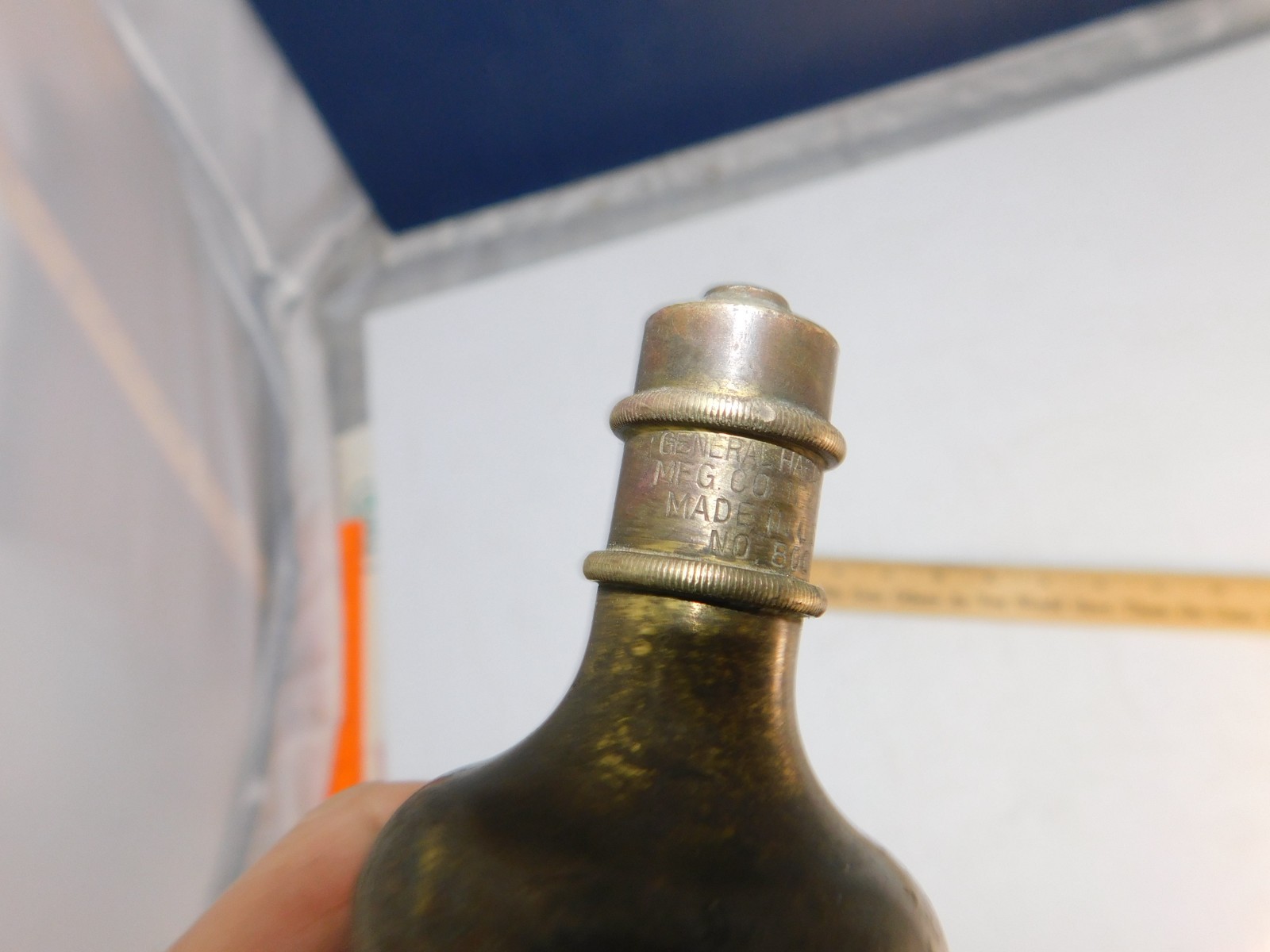Vintage Plumb Bob, Solid Brass, General Hardware no. 800, 1lb 5oz, 6.75"