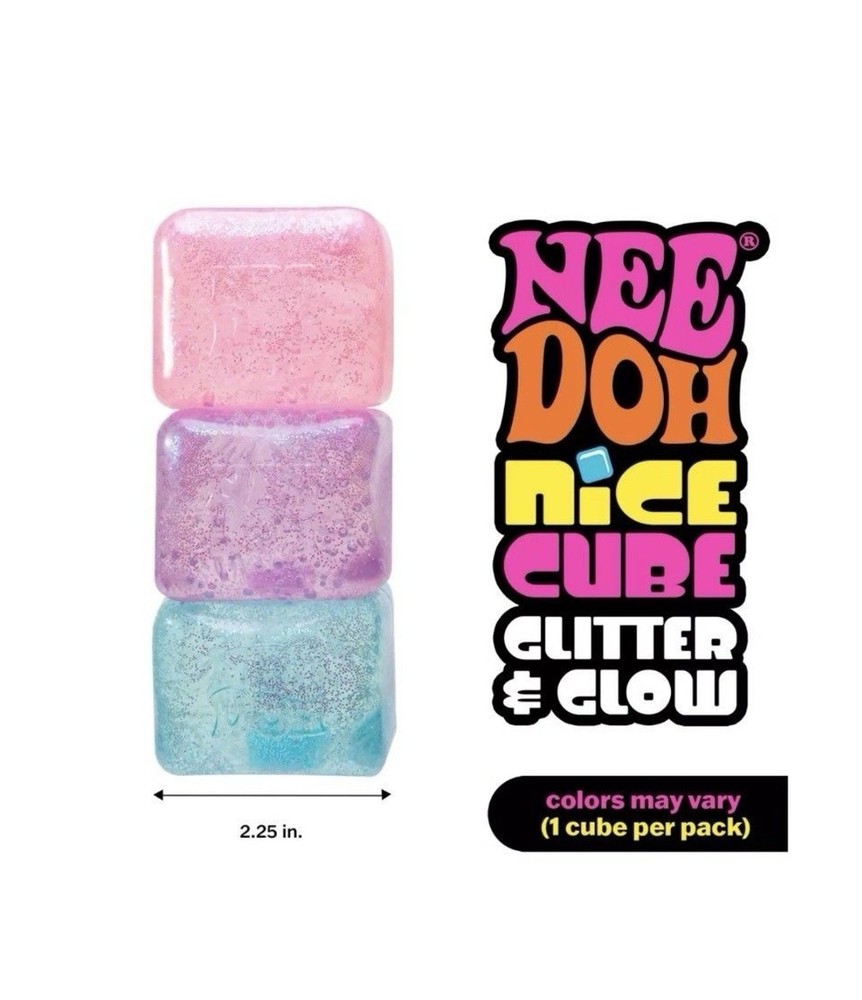 NeeDoh Nice Cube Glitter & Glow Super Solid Squish - Blue Glitter Glow FAST SHIP