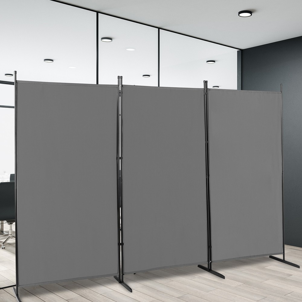 6FT Grey Trifold Polyester Cloth Plastic Foot Carbon Steel Frame Foldable Screen