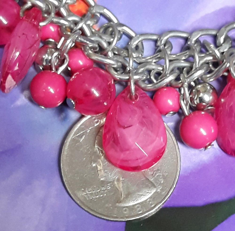 Fuchsia Artisan Lucite Dangle Multi Bead Necklace