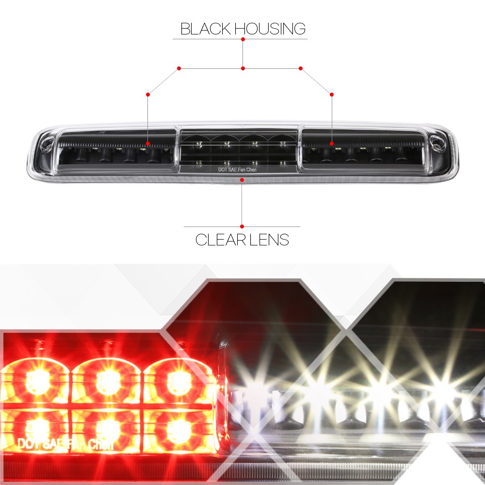 Black Clear LED Third[3rd]Brake Light Cargo Function for 99-07 Silverado/Sierra