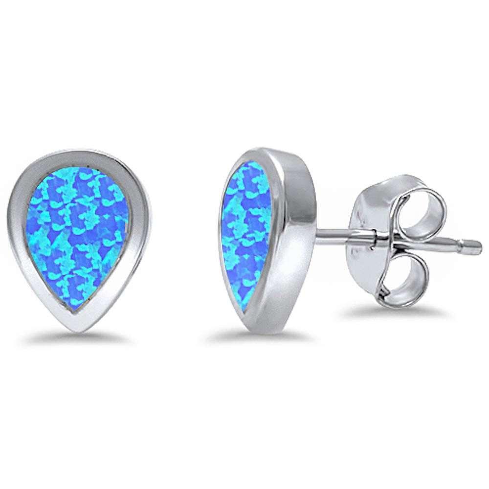 Pear Tear Shape Blue Opal .925 Sterling Silver Earring