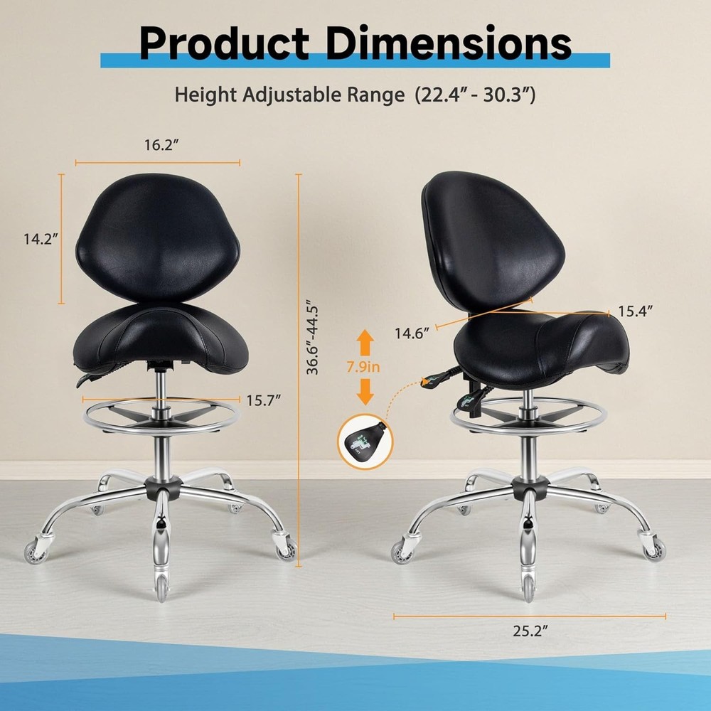 Saddle Stool with Wheels Ergonomic Rolling Height Adjust