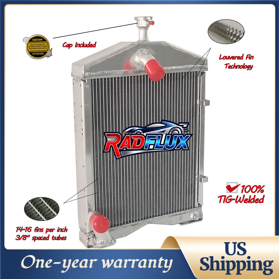 Aluminum Radiator for Ford 8N 9N 2N Tractors # 8N8005 86551430 AR2018 With Cap