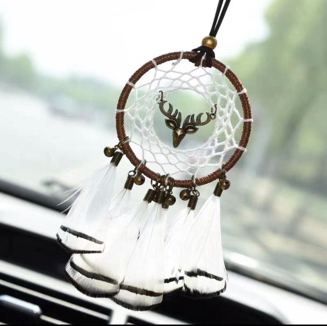 Dream Catcher Car Rearview Mirror Pendant Feather Decor Auto Ornament Hang Charm
