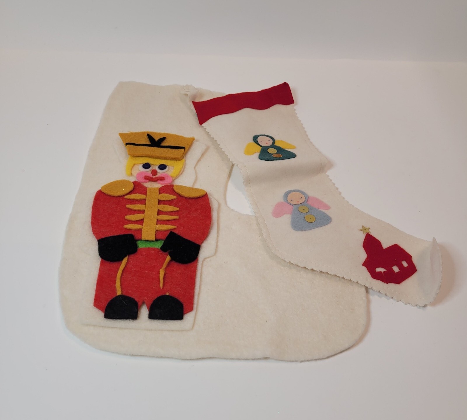Vtg Felt Christmas Stockings Set Of 2 Toy Soldier & Angels Naive Style Japan?