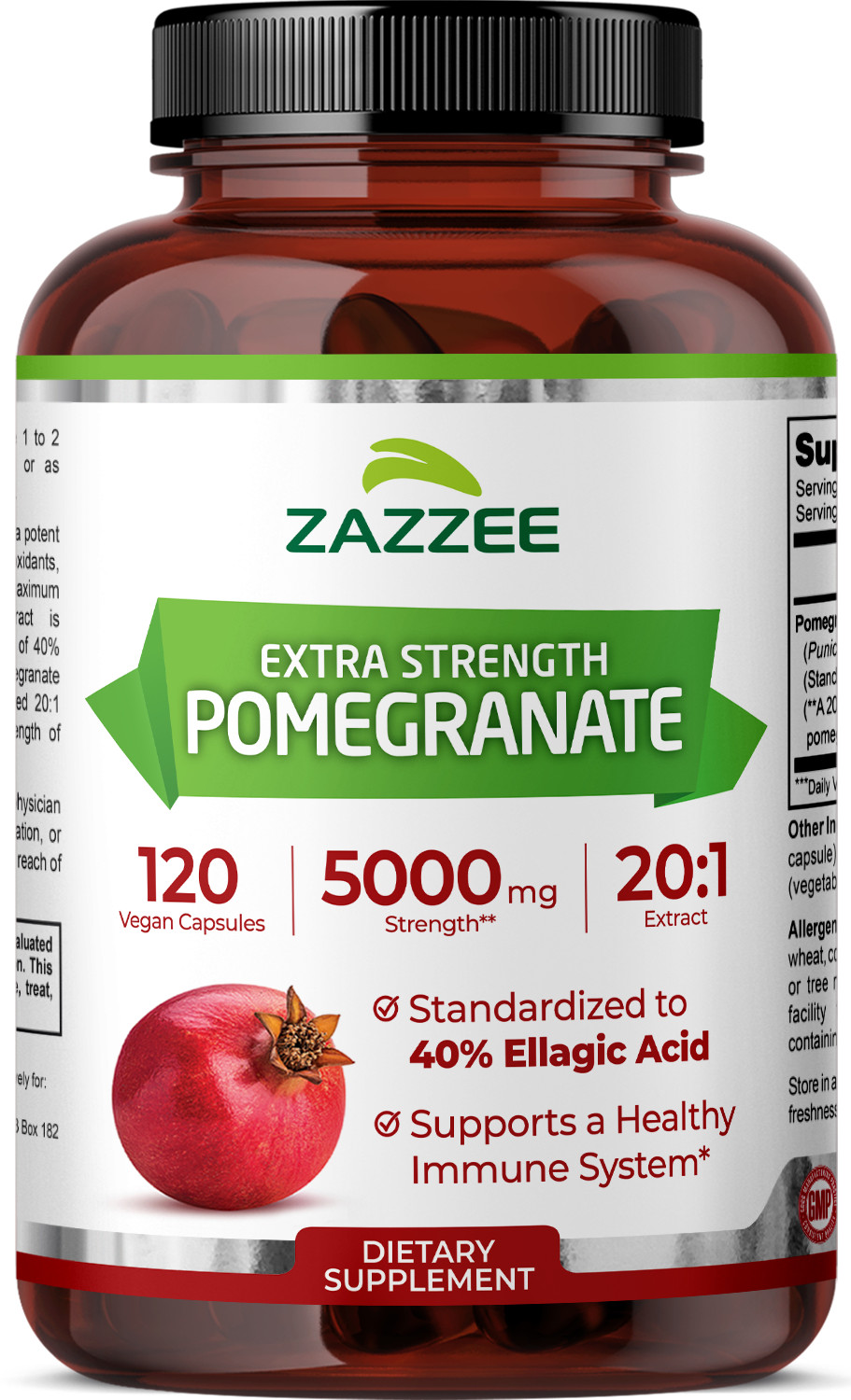 Extra Strength Pomegranate 20:1 Extract 40% Ellagic Acid, 500 mg, 120 Vegan Caps