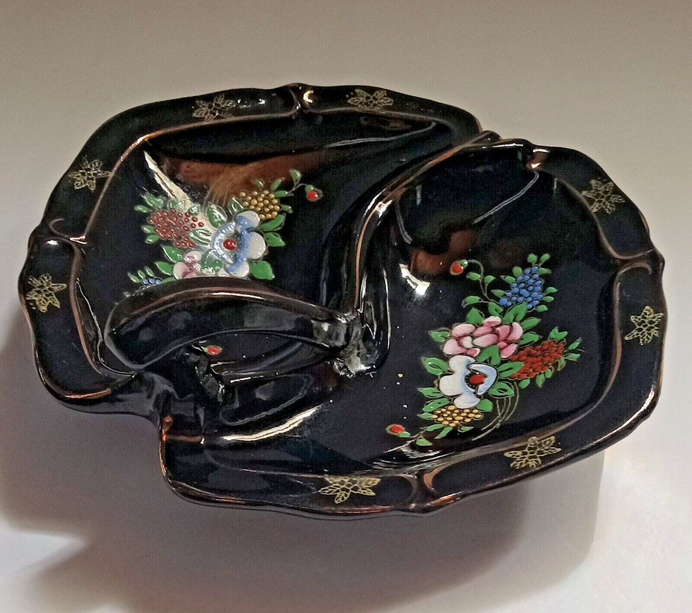 Divided Pottery Dish Handle Flowers Embossed 8 1/2"