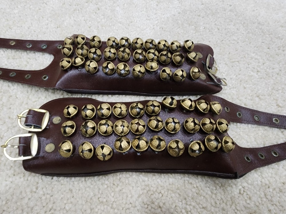 Katthak Leather Ghungaroo 3 Line Brown Pad Dance Anklets Pair