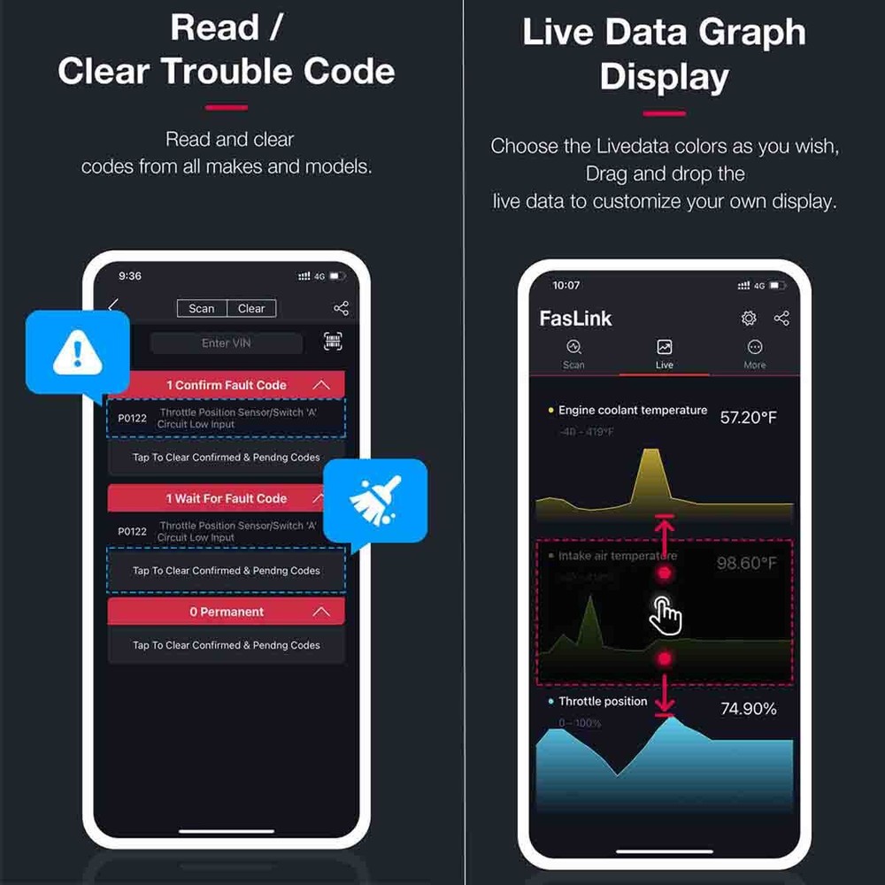 OBD2 Car Bluetooth Scanner Code Reader OBDII ELM327 Read Tool For iPhone Android