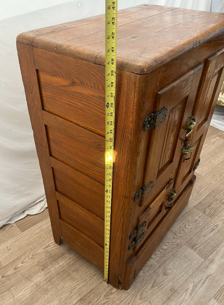 Antique Ice Box Three storage cabinets, Oak, Brass latches, Three Racks, 1920's