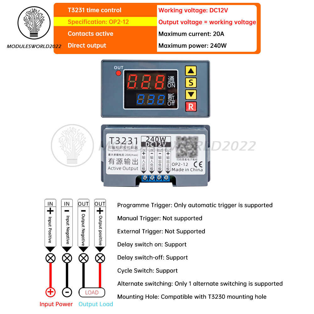 T3231 Programmable Digital Time Delay Relay Dual Display Timer Control Switch