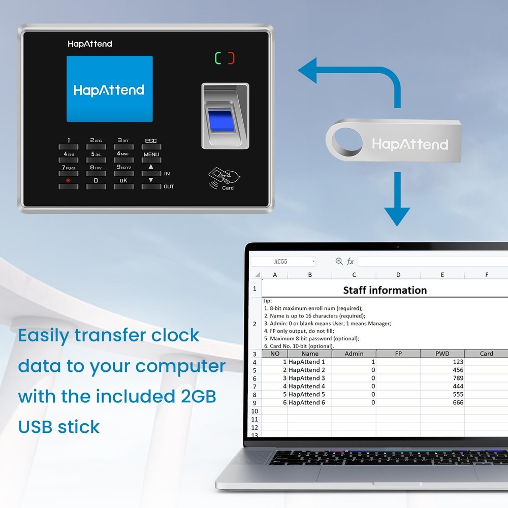 Time Clock - Fingerprint Time Clocks for Employees Small Business Automatic C...