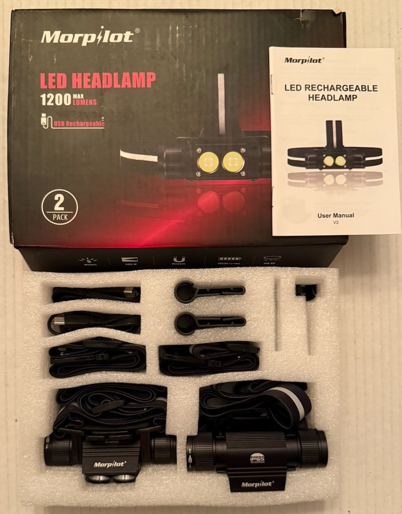 LED Headlamp Rechargeable 2-Pack