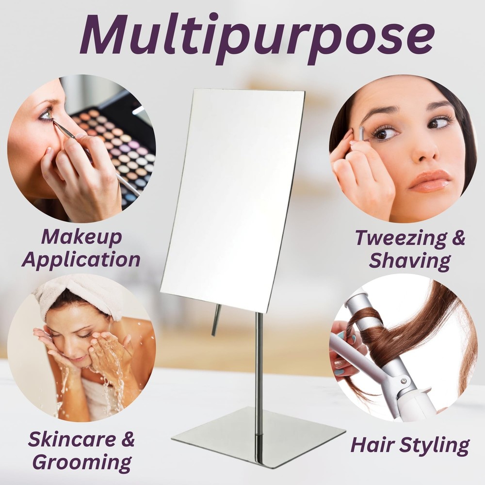 JERDON Rectangular Tabletop Makeup Mirror - Makeup Mirror with 3X Magnificati...