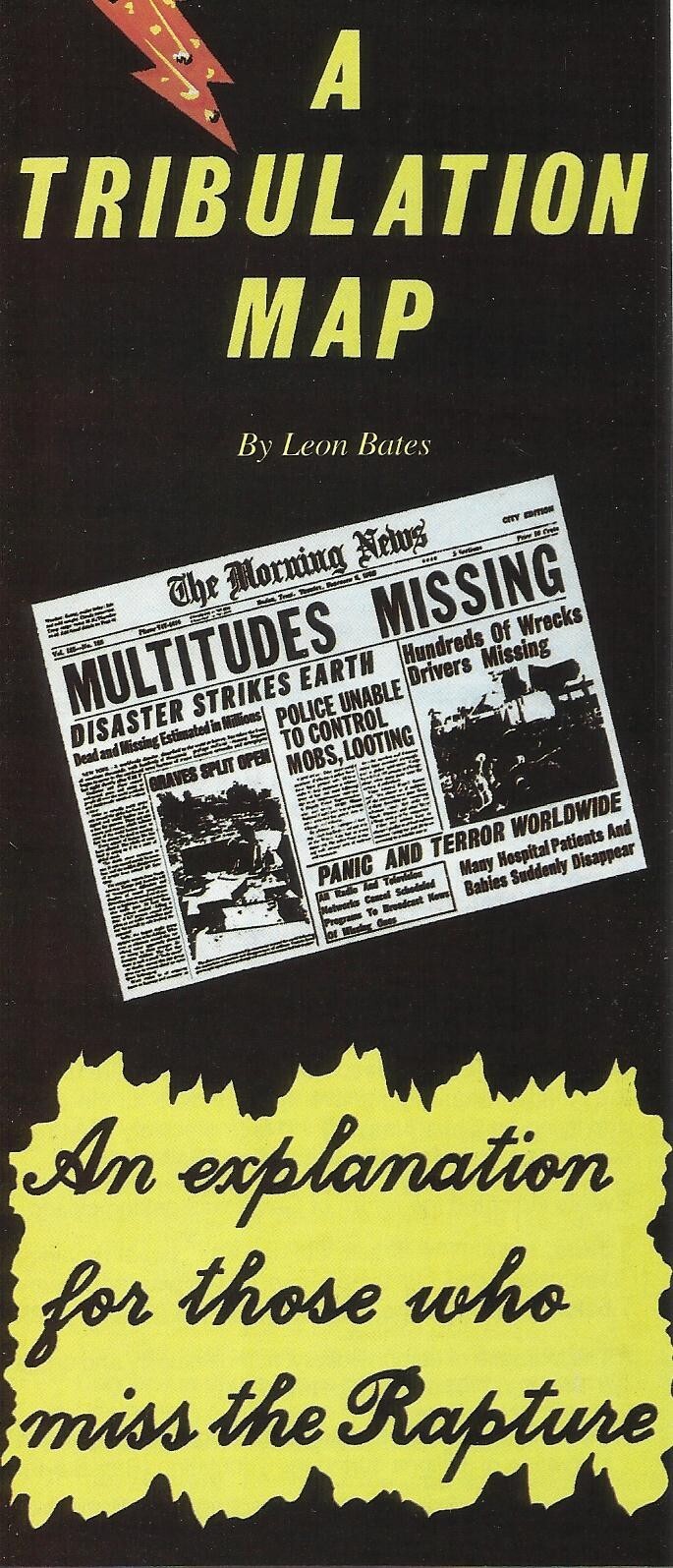 A TRIBULATION MAP by Leon Bates, 1974. New Pack of 100 Brochures / Tracts.