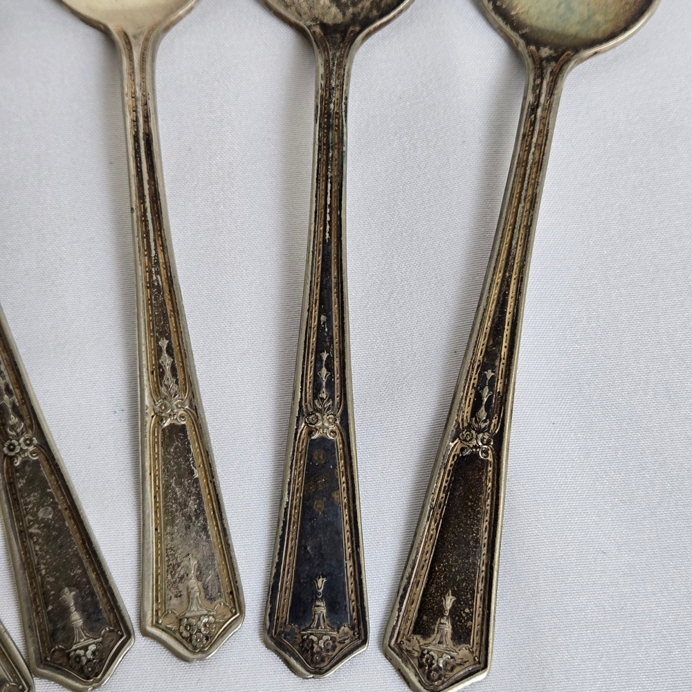 Bouquet Pattern Silverplate Teaspoons, 6", Set of 6, Vintage