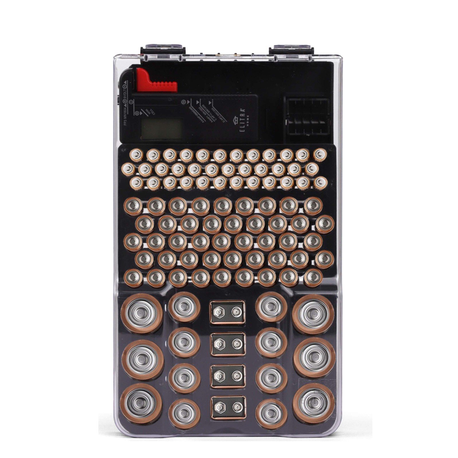 Elitra Home Ultimate Battery Organizer, 104-Slot Storage Case with LCD Tester