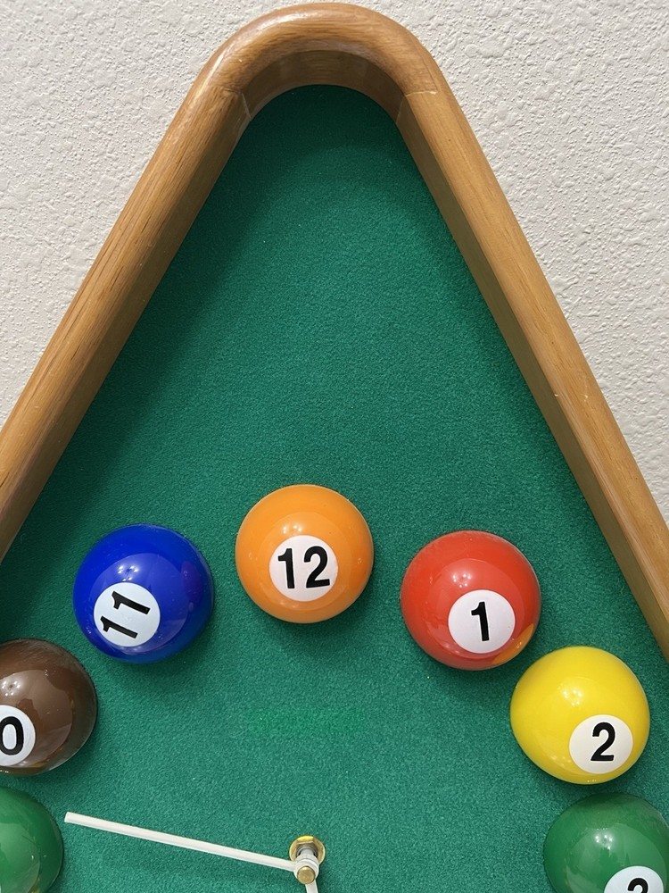 Billiards Pool Ball Clock Working Triangle Pool Table Wall Clock 18” X 21”