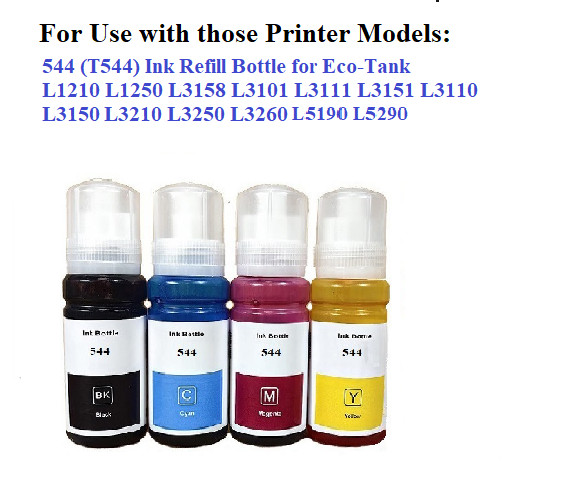 2 Black 544 T544 Refill ink Eco-Tank for L3158 L3101 L3111 L3151 L3110 L3150