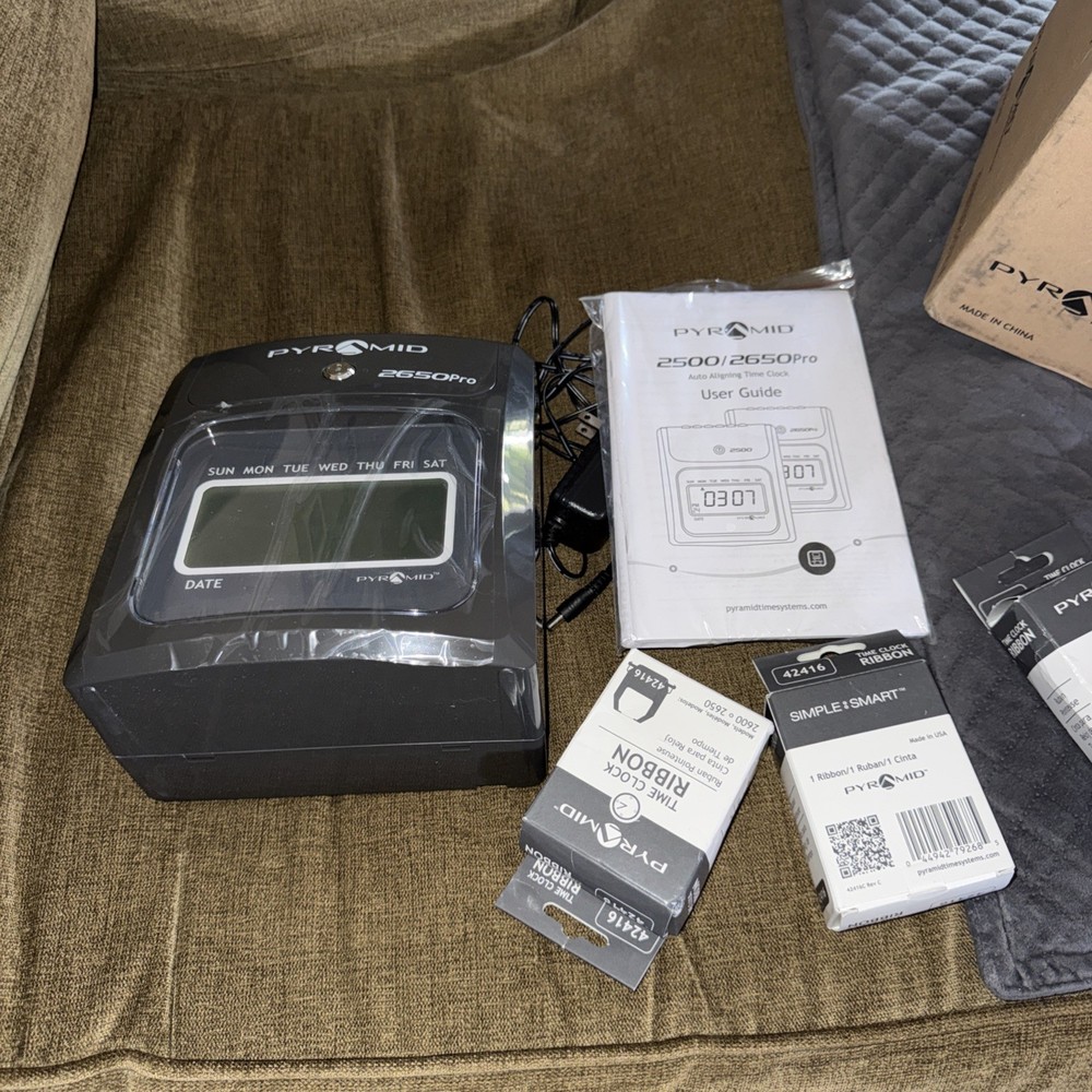 Pyramid Technologies 2650 Pro Auto Aligning Time Clock, LCD Display, Charcoal