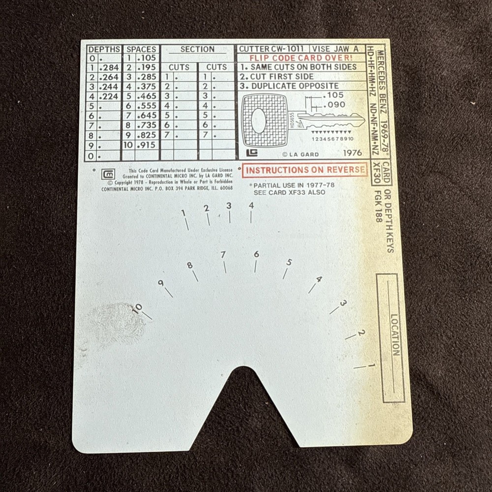 HPC FX30 Code Card HPC CODE MACHINE CODE CARD XF30 Locksmith