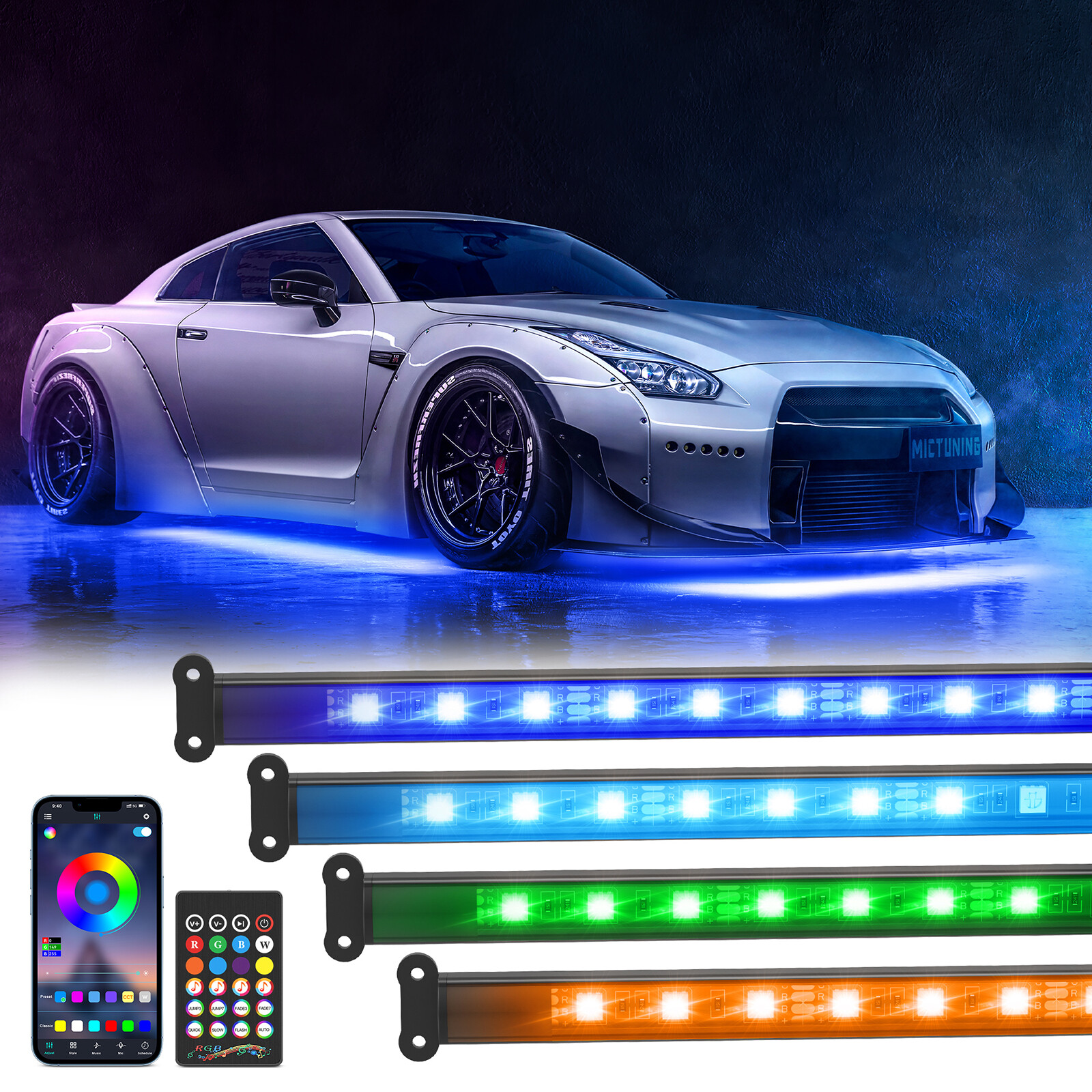 Bright 1200lm RGB Underglow Lights 4PCS Kit w/Remote for Car SUV Truck Exterior
