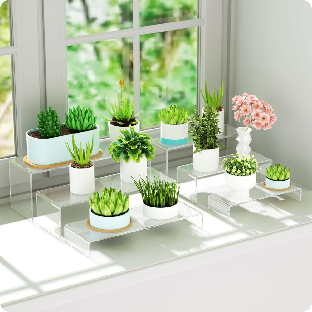 Acrylic Display Riser, 3 Pcs 9" Large Acrylic Risers, Clear Rectangular Stands f