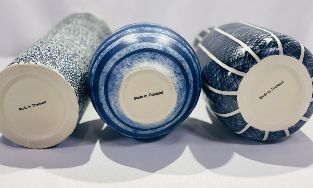 3 Vase Decor Made In Thiland Blue Pattern