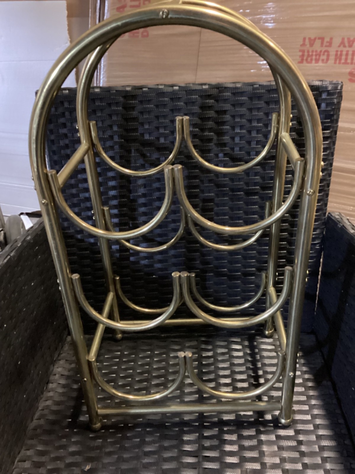 Vintage Wine Rack 3 Tier  Holder Brass Gold Metal Mid Century Modern 21” Tall
