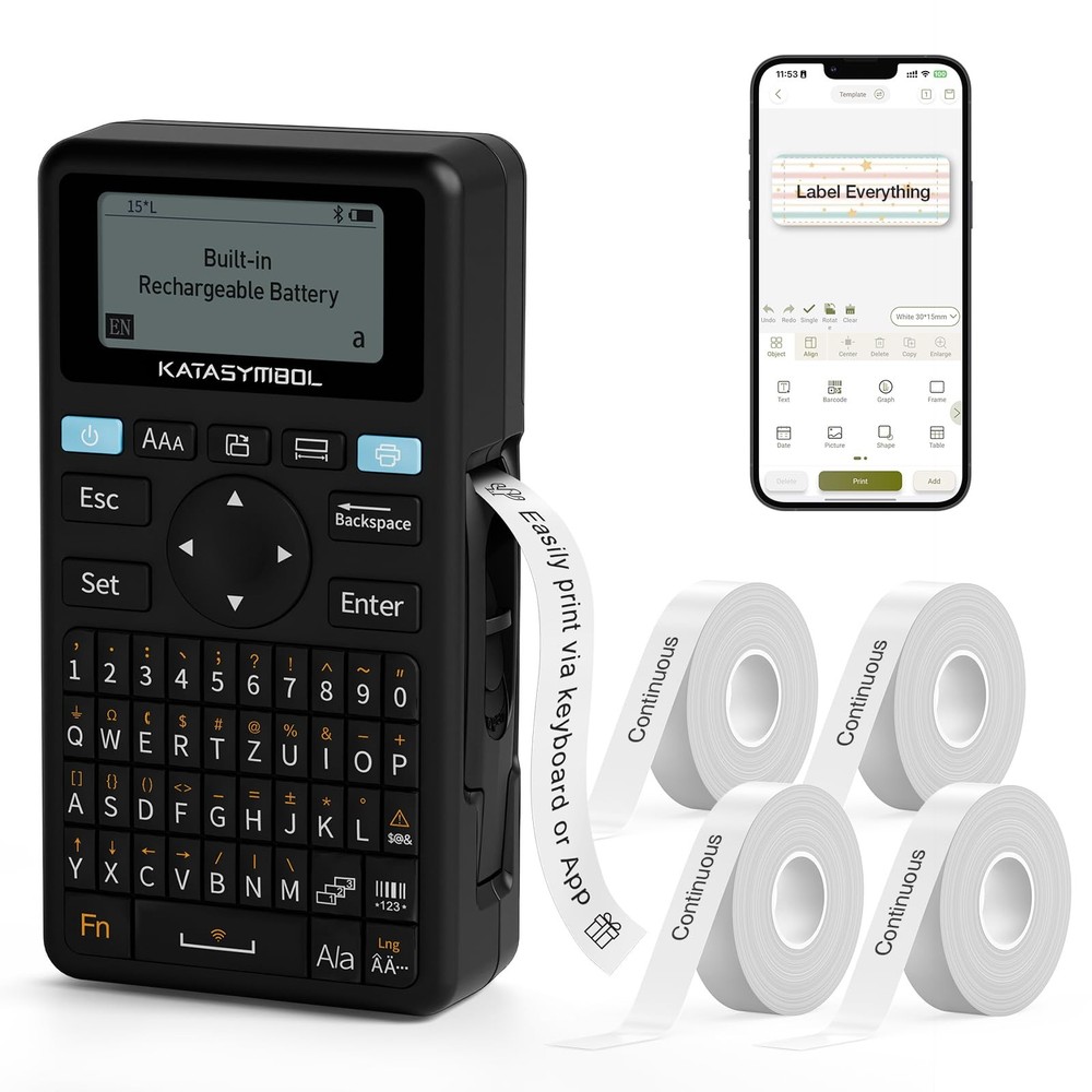 E11 Bluetooth Label Maker Machine with 4 Tapes, Support Keyboard & App with 3...