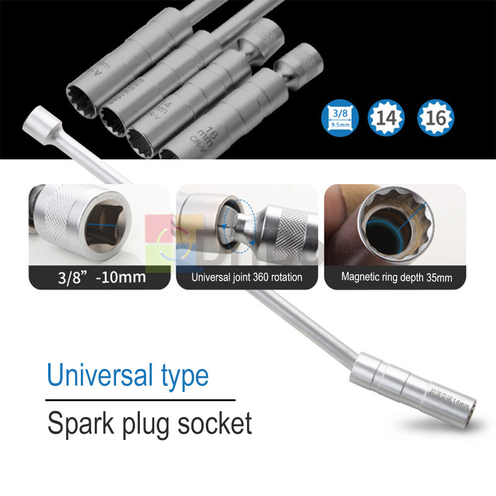 14&16mm 3/8" Drive Thin Walled Magnetic Spark Plug Socket Remover Installer Tool