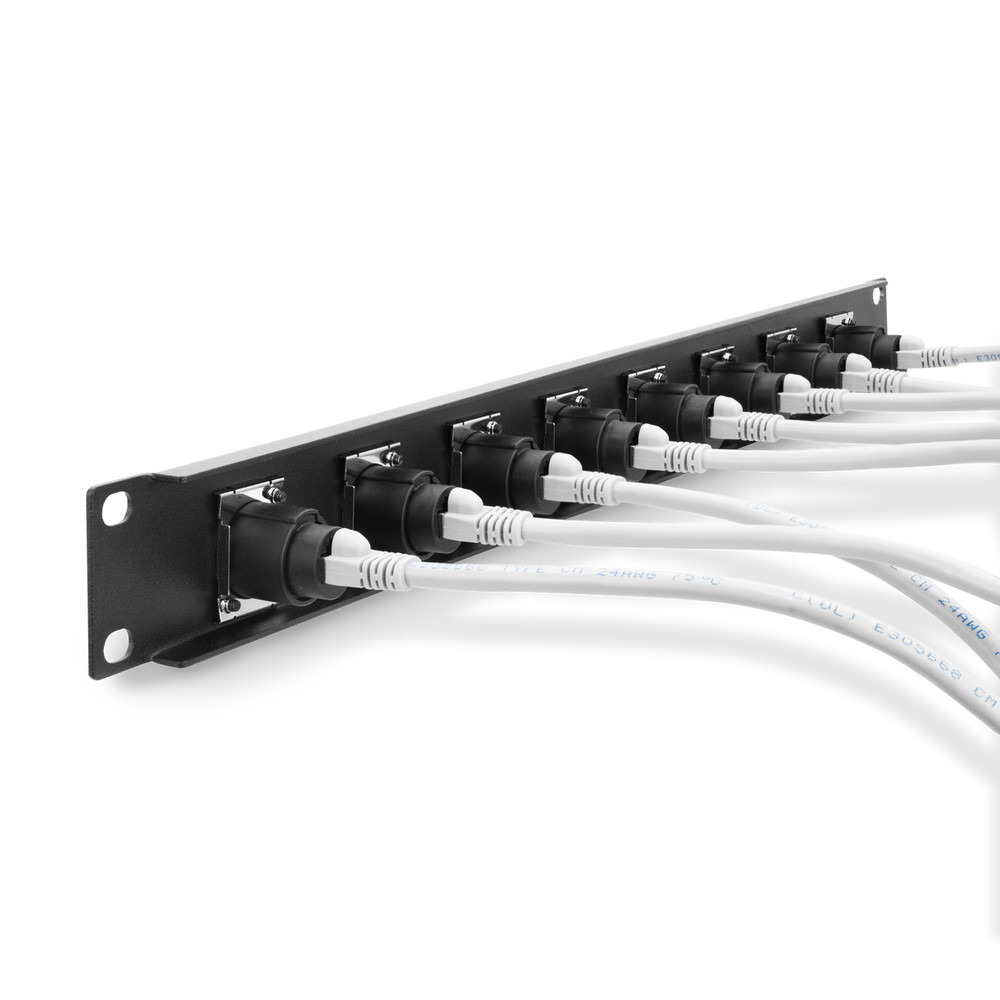 Elite Core 8 Channel EtherCon Rean RJ45 Feedthrough 1U Rack Panel with Cables