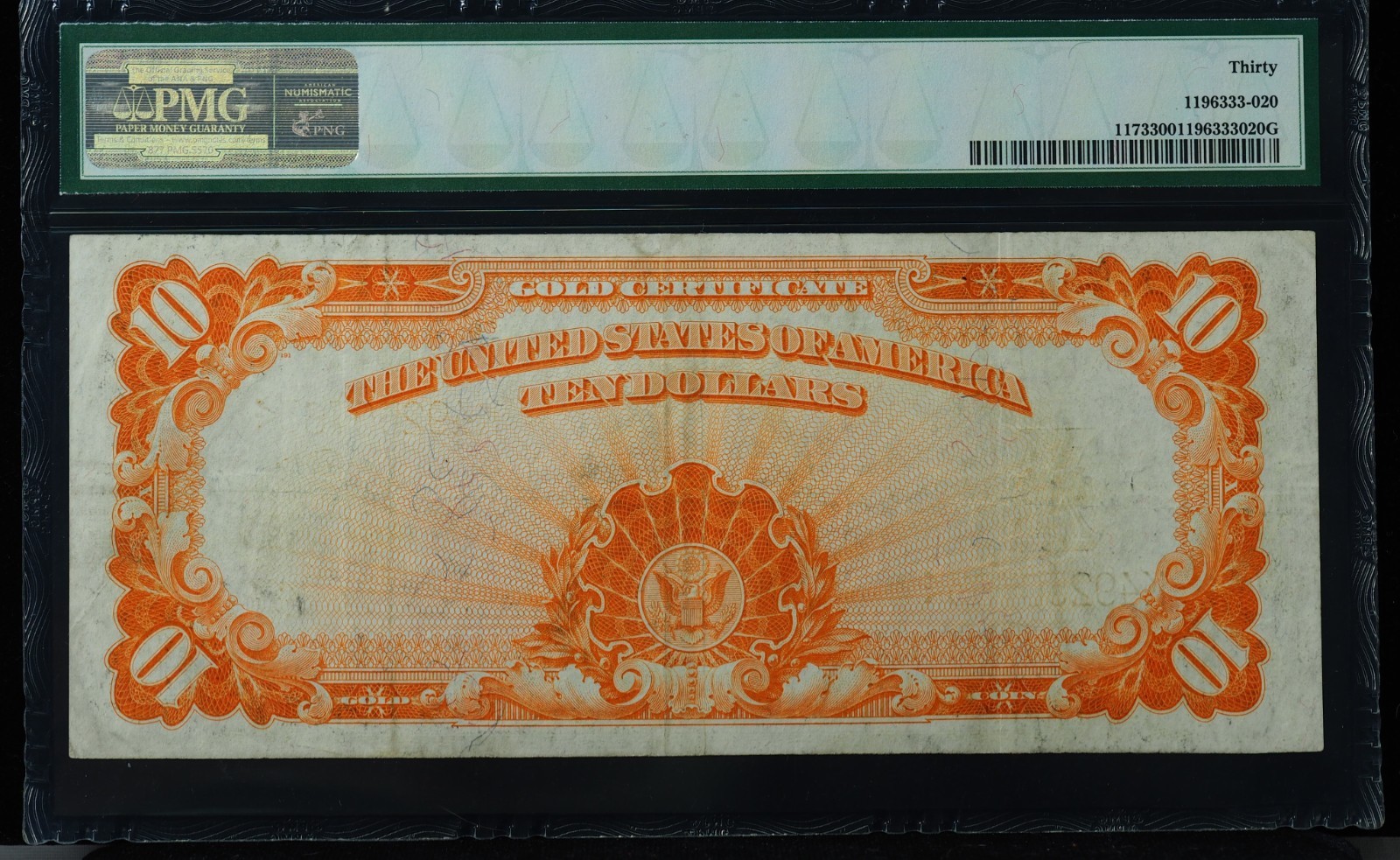1922 $10 Gold Certificate Superb Eye Appeal PMG 30