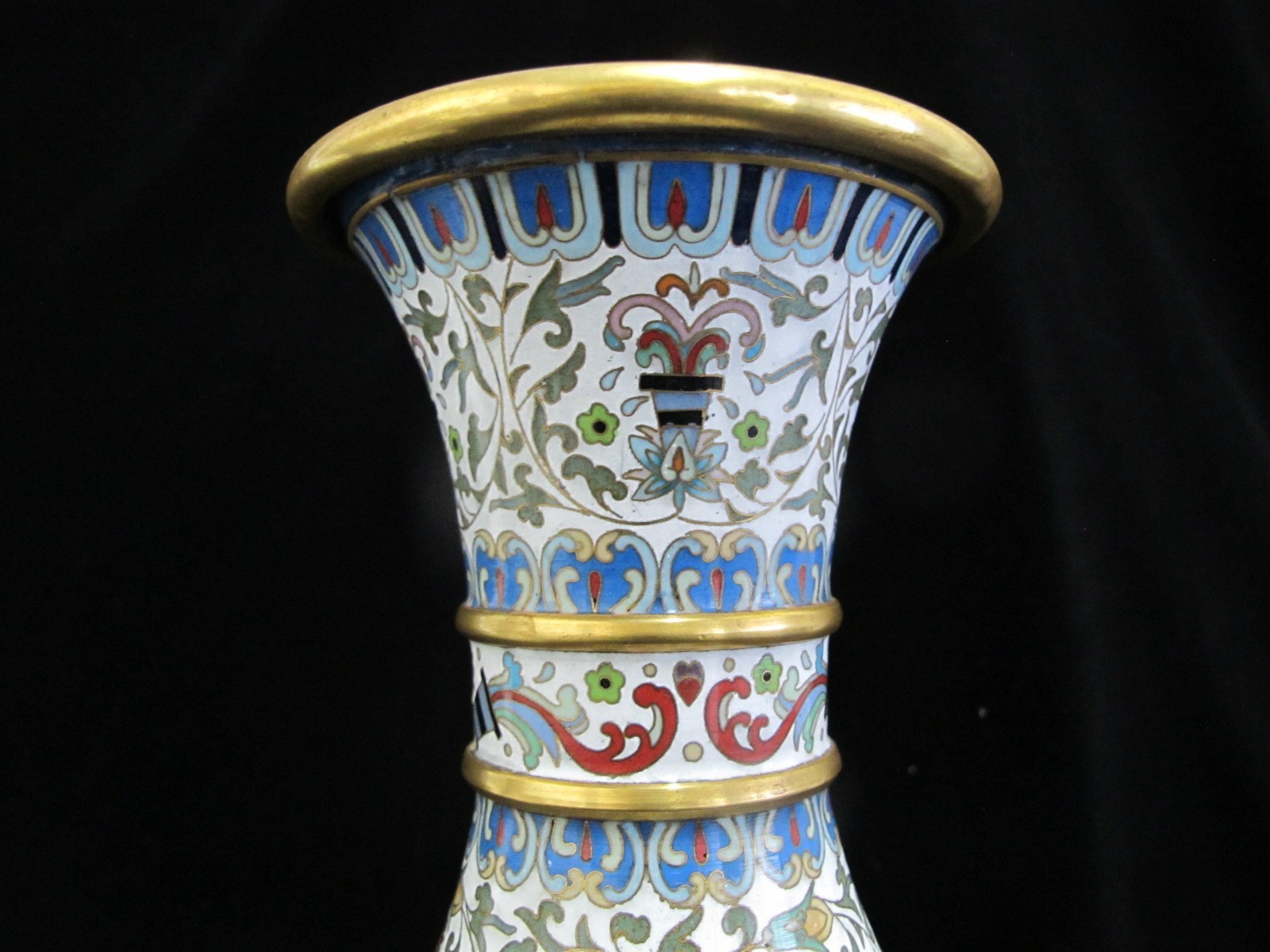 Large CHINESE White Enamel CLOISONNE Colorful FLOWER Vase Pair