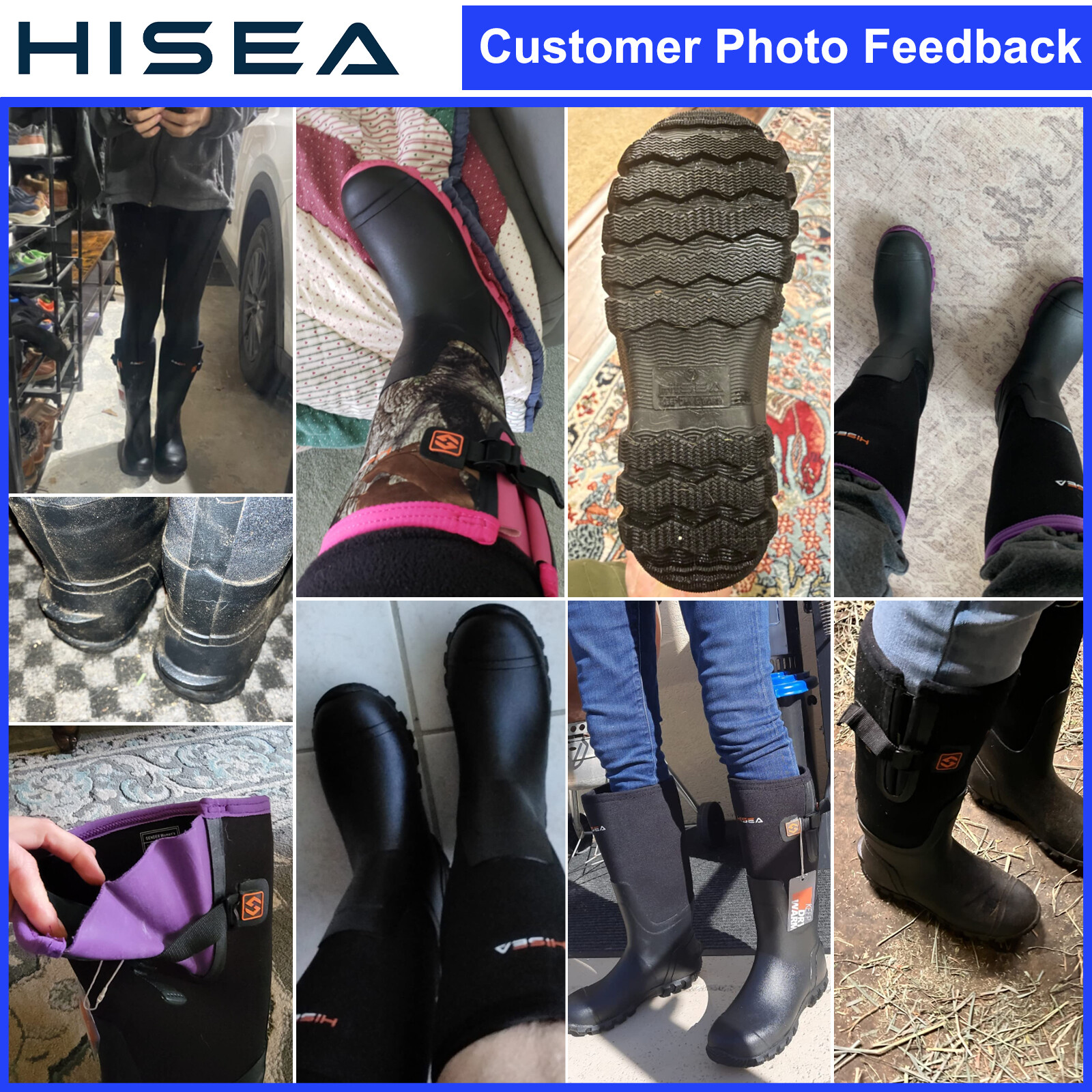 HISEA Women Rain Boots Side Buckles & Steel Shank Snow Hunting Chores Work Boots