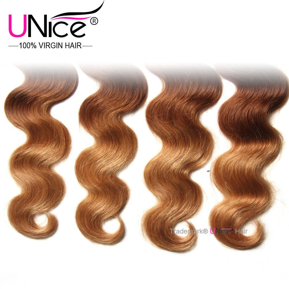 UNice 8A Brazilian Ombre Body Wave Human Hair Bundles Weaves 16"-26" US T1B/4/27