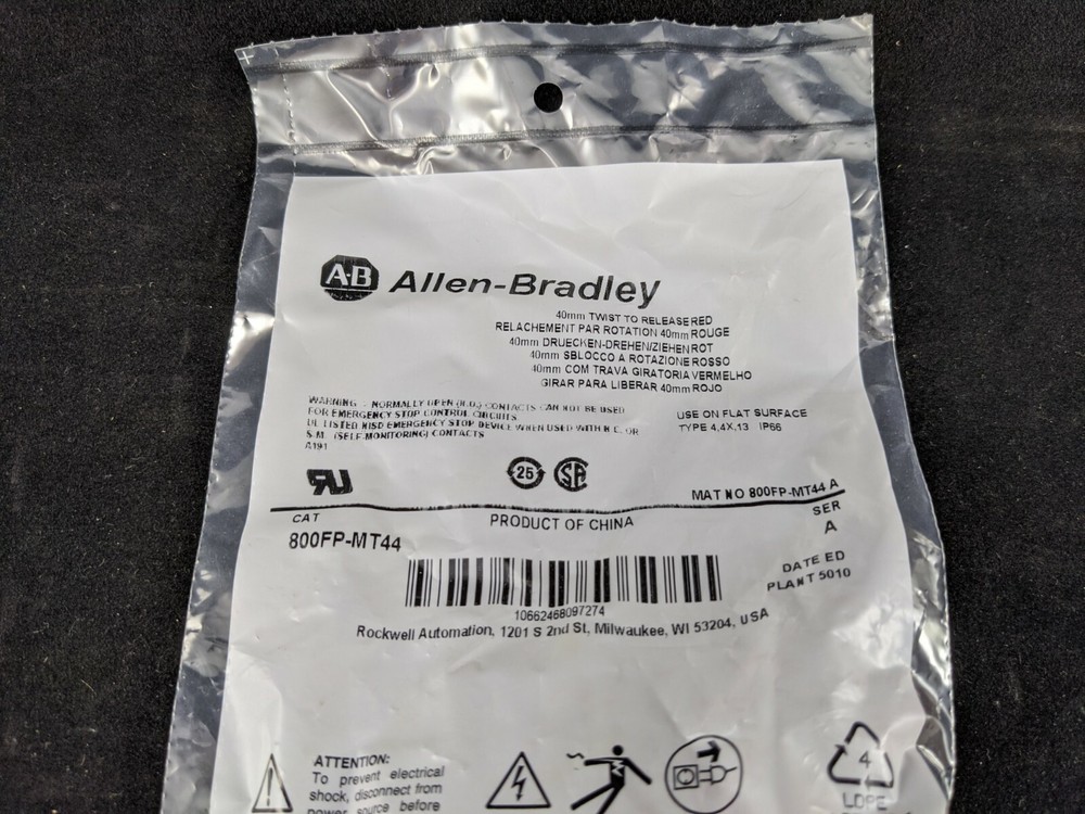 Allen Bradley 800FP-MT44 40MM Push-Pull Twist to Release Mushroom Operator
