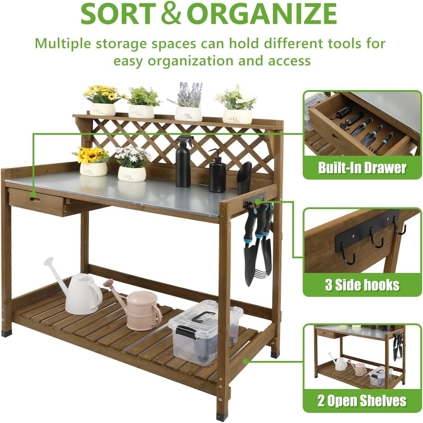 PetsCosset Outdoor Potting Bench Table Wooden Lattice Back Work Station