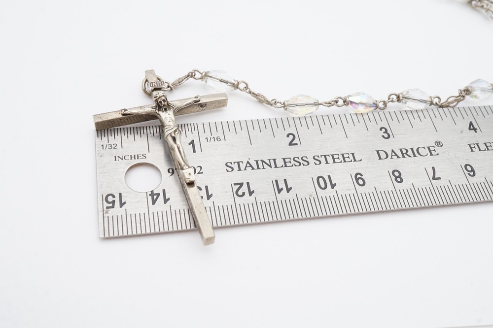Vintage Sterling Silver 925 Rosary Crystal Beads 40"